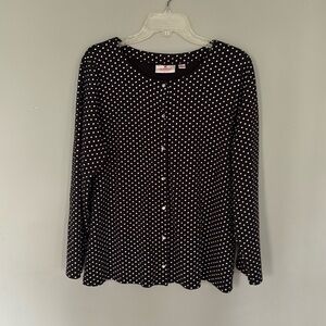 Quacker Factory women's black white polka dot rhinestone cardigan size L